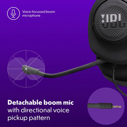 JBL Quantum 100M2 - Wired Over-Ear Gaming Headset with omnidirectional, Detachable mic with Mute Option and Fabric-Covered Memory Foam Ear Cushions, Compatible with All Platforms (Black) - Available at All In One Marketplace Canada