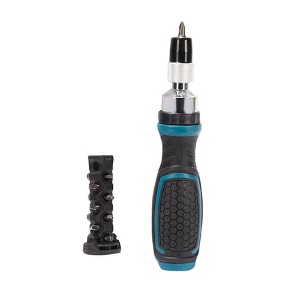 Makita 8-Piece Multi-Bit Ratcheting Screwdriver Set with 3-Position Ratchet, Ergonomic Rubber Grip, in-Handle Bit Storage, 1/4" Hex Quick-Release Chuck