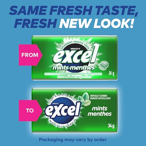 Excel Spearmint Mints - Sugar Free Breath Fresheners, 34g Tin (Pack of 8)
