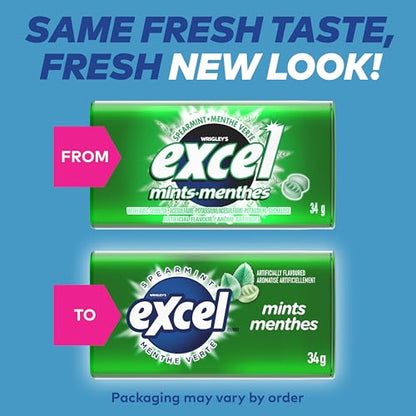 Excel Spearmint Mints - Sugar Free Breath Fresheners, 34g Tin (Pack of 8)