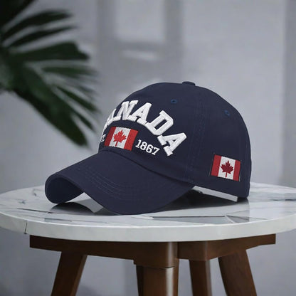 Navy Blue and Red Canada Baseball Cap for Men Women, Canada Day Maple Leaf Flag Embroidered Adjustable Dad Hat Golf Cap Sport Outdoor Fitted Plain Cap