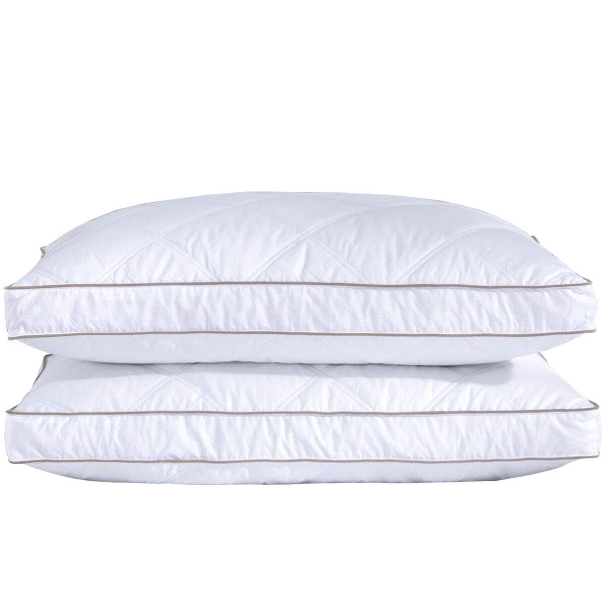 Puredown® Goose Feather Down Pillows for Sleeping, Gusseted Bed Hotel Pillows Standard Size Set of 2 with 100% Cotton Fabric