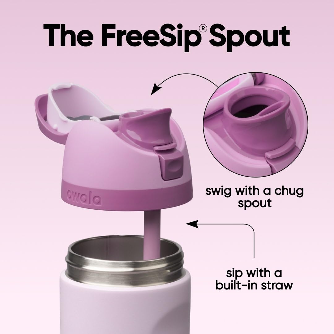 Owala FreeSip Insulated Stainless Steel Water Bottle with Straw, BPA-Free Sports Water Bottle, Great for Travel, 16 Oz, Lilac You A lot