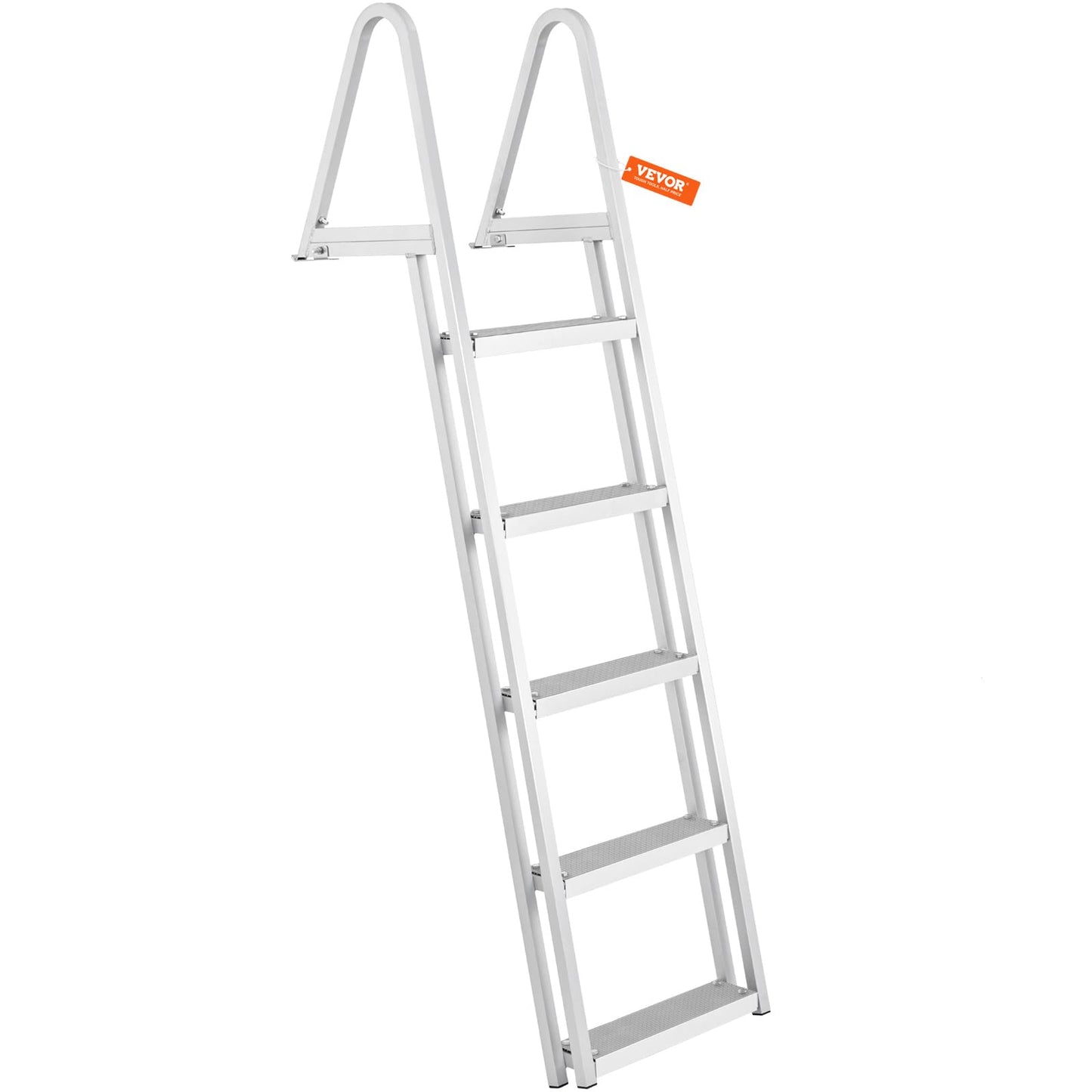 VEVOR Dock Ladder, Removable 5 Steps, 350 lbs Load Capacity, Aluminum Alloy Pontoon Boat Ladder with 4'' Wide Step & Nonslip Mat, Easy to Install for Ship/Lake/Pool/Marine Boarding VEVOR
