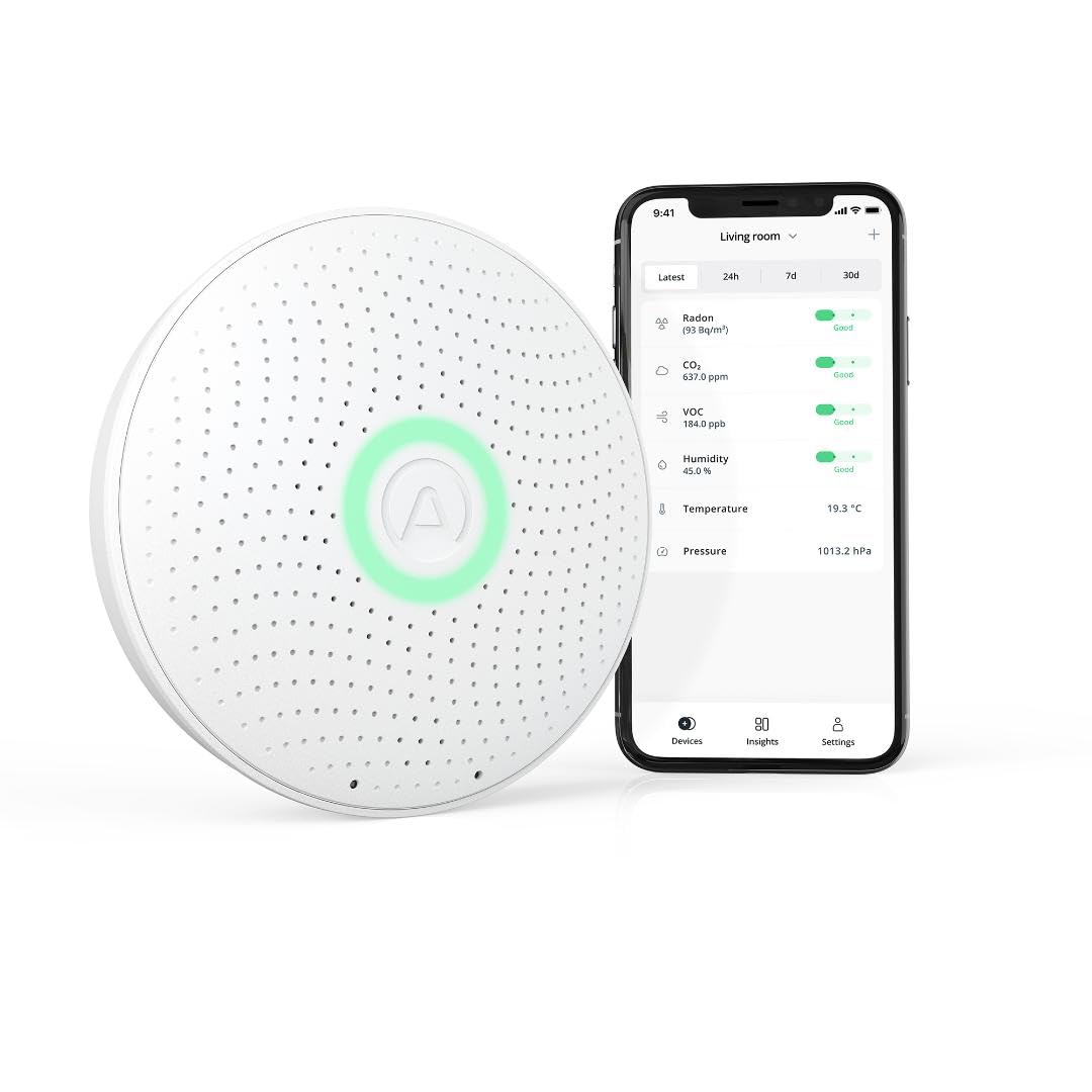 AIRTHINGS Wave Plus Indoor Air Quality Monitor with Radon Detection Free App & Web Dashboard Easy-to-Use Radon, Tvocs, Co2, Temperature, Humidity & Air Pressure “ Bluetooth Battery Operated,White 🍁 All In One Marketplace Canada