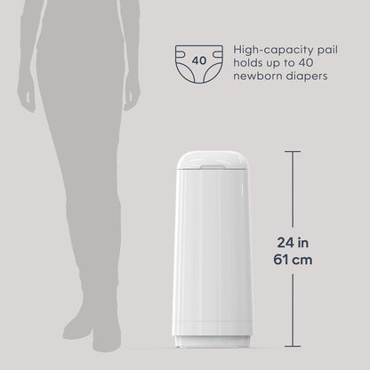 Diaper Genie Essence Pail, White with 18 Easy Roll Refill Bags