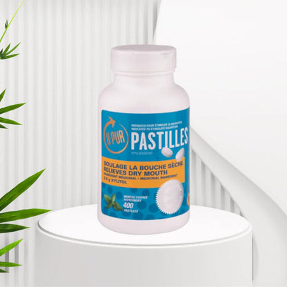 X-PUR - Xylitol Breath Mints For Dry Mouth And Bad Breath - Peppermint Flavored Xylitol Pastilles - Stimulates Saliva - 100% Natural Mouth and Breath Freshener - Bottle of 400 Pastilles - Available at All In One Marketplace Canada