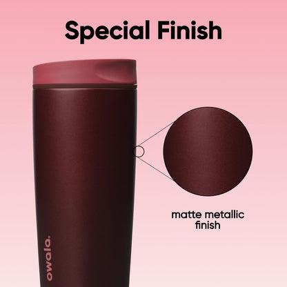 Owala SmoothSip Slider Insulated Stainless Steel Coffee Tumbler, Reusable Iced Coffee Cup, Hot Coffee Travel Mug, BPA Free 20 oz, Black Cherry