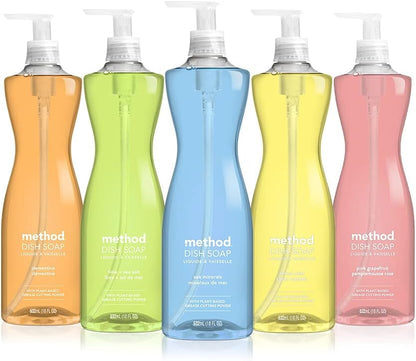Method Dish Soap Liquid, Plant-Based Dishwashing Liquid that Cuts Through Tough Grease for a Sparkling Clean, Lime + Sea Salt Scent, 532 ml Soap Pump Bottles, 6 Pack