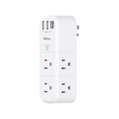 USB Outlet Extender Surge Protector - with Rotating Plug, 6 AC Multi Plug Outlet and 3 USB Ports (1 USB C), 3-Sided Swivel Power Strip with Spaced Outlet Splitter for Home, Office, Travel