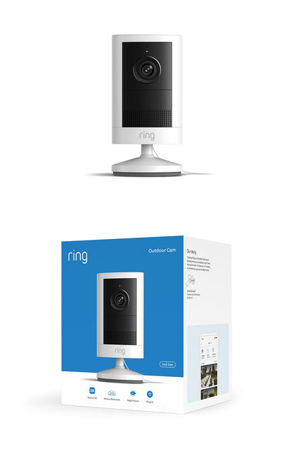 Caméra d'extérieur Ring 2K (dernier modèle), filaire, sécurité pour domicile ou entreprise, vidéo 2K grand angle, zoom amélioré 6x, vision nocturne, blanc