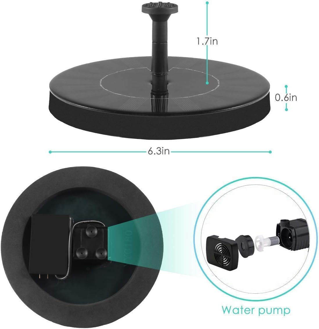Solar Fountain Water Pump for Bird Bath, New Upgraded Mini Solar Powered Fountain Pump 1.5W Free Standing Solar Panel Kit Water Fountain for Garden, Pond, Pool, and Outdoor - Available at All In One Marketplace Canada