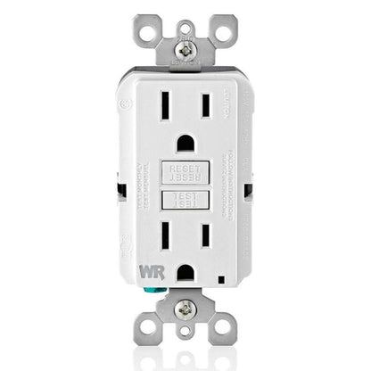 Leviton 15 Amp 125 Volt Weather-Resistant GFCI Receptacle, Self Test, with LED Indicator Light, GFWR1-W, White