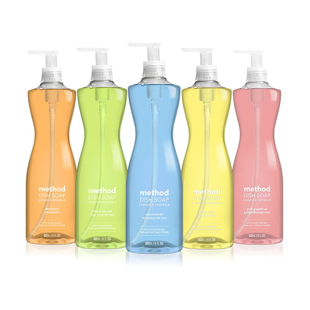 Method Dish Soap Liquid, Plant-Based Dishwashing Liquid that Cuts Through Tough Grease for a Sparkling Clean, Lime + Sea Salt Scent, 532 ml Soap Pump Bottles, 6 Pack