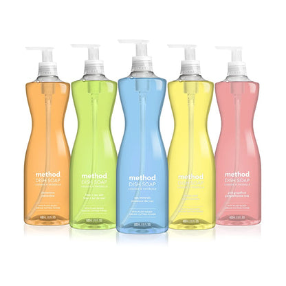Method Dish Soap Liquid, Plant-Based Dishwashing Liquid that Cuts Through Tough Grease for a Sparkling Clean, Lime + Sea Salt Scent, 532 ml Soap Pump Bottles, 6 Pack
