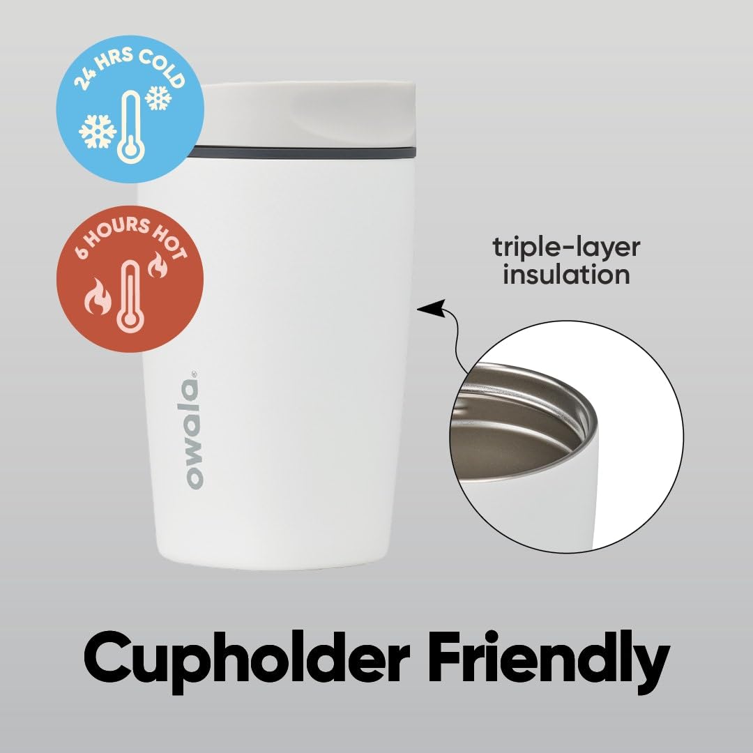Owala SmoothSip Slider Insulated Stainless Steel Coffee Tumbler, Reusable Iced Coffee Cup, Hot Coffee Travel Mug, BPA Free 12 oz, Sugar High