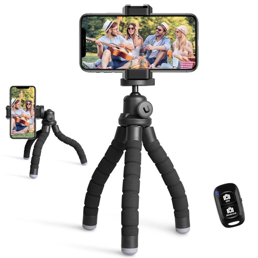 UBeesize Phone Tripod, Portable and Flexible Tripod with Wireless Remote and Universal Clip, Compatible with All Cell Phones/Cameras, Cell Phone Tripod Stand for Video Recording (Black)