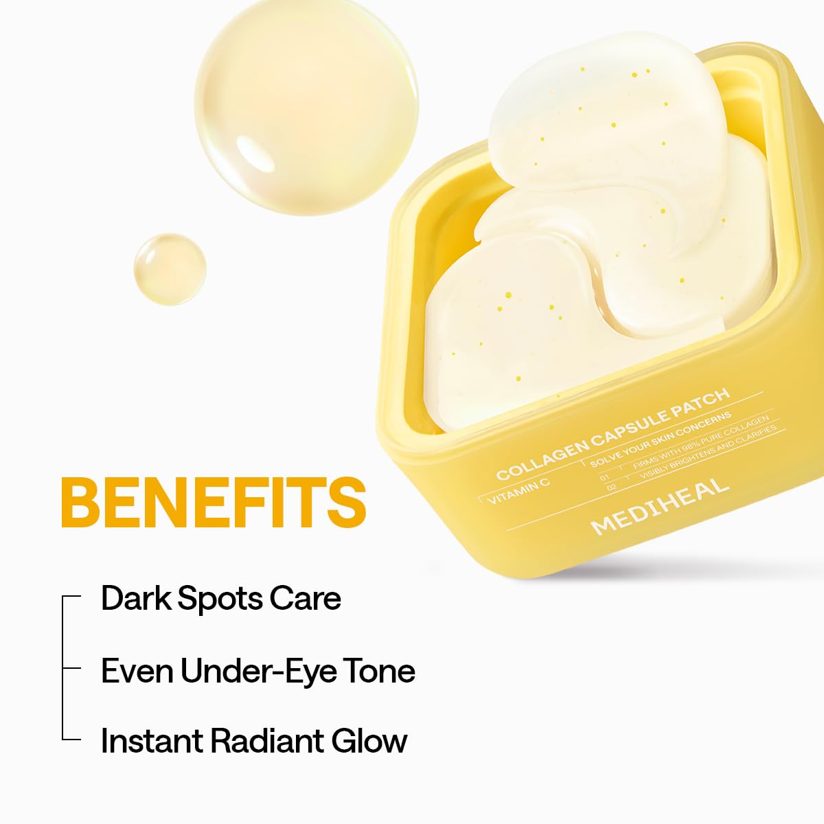 MEDIHEAL Collagen Vita Capsule Eye Patch – Korean Eye Mask for Dark Circles & Dark Spots, Vitamin C Hydrogel Under Eye Patches That Visibly Brighten, Plump & Even Skin Tone, 60 Count