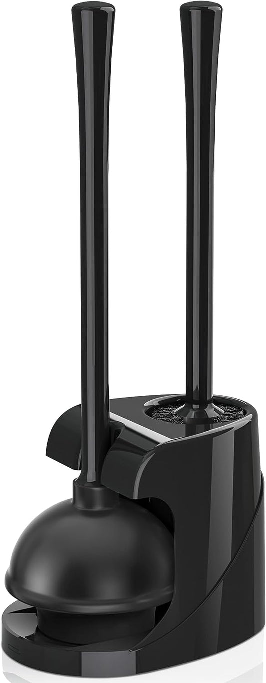 Toilet Plunger and Brush with Holder, Bowl Brush and Heavy Duty Toilet Plunger Set for 5.7-inch Toilet Drain, 2-in-1 Bathroom Cleaning Combo with Modern Caddy Stand (Black) - Available at All In One Marketplace Canada