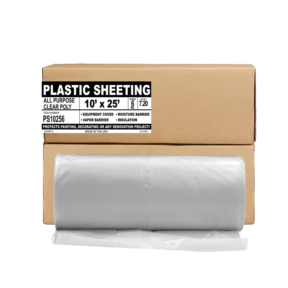 Aluf Plastics 6 MIL Thick Extra Strong Heavy Duty Clear All Purpose Vapor and Barrier Sheet Tarp/Drop Cloth - 10' x 25' - for Painting, Furniture, Carpet, Contractor, & Construction Aluf Plastics