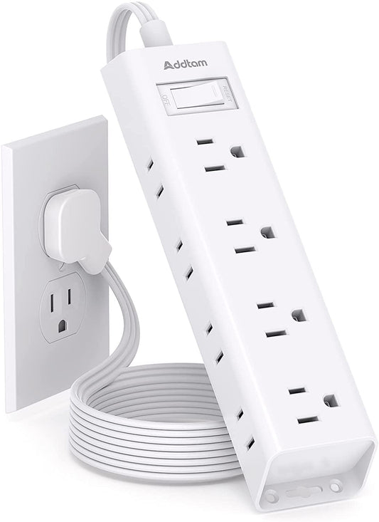 Addtam Flat Plug Power Bar, Ultra Thin Flat Extension Cord with 1050J Surge Protector, 12 Widely AC 3 Sides Multiple Outlets, 5Ft Wall Mount, Desk Charging Station for Home Office Dorm Room Essentials - Available at All In One Marketplace Canada