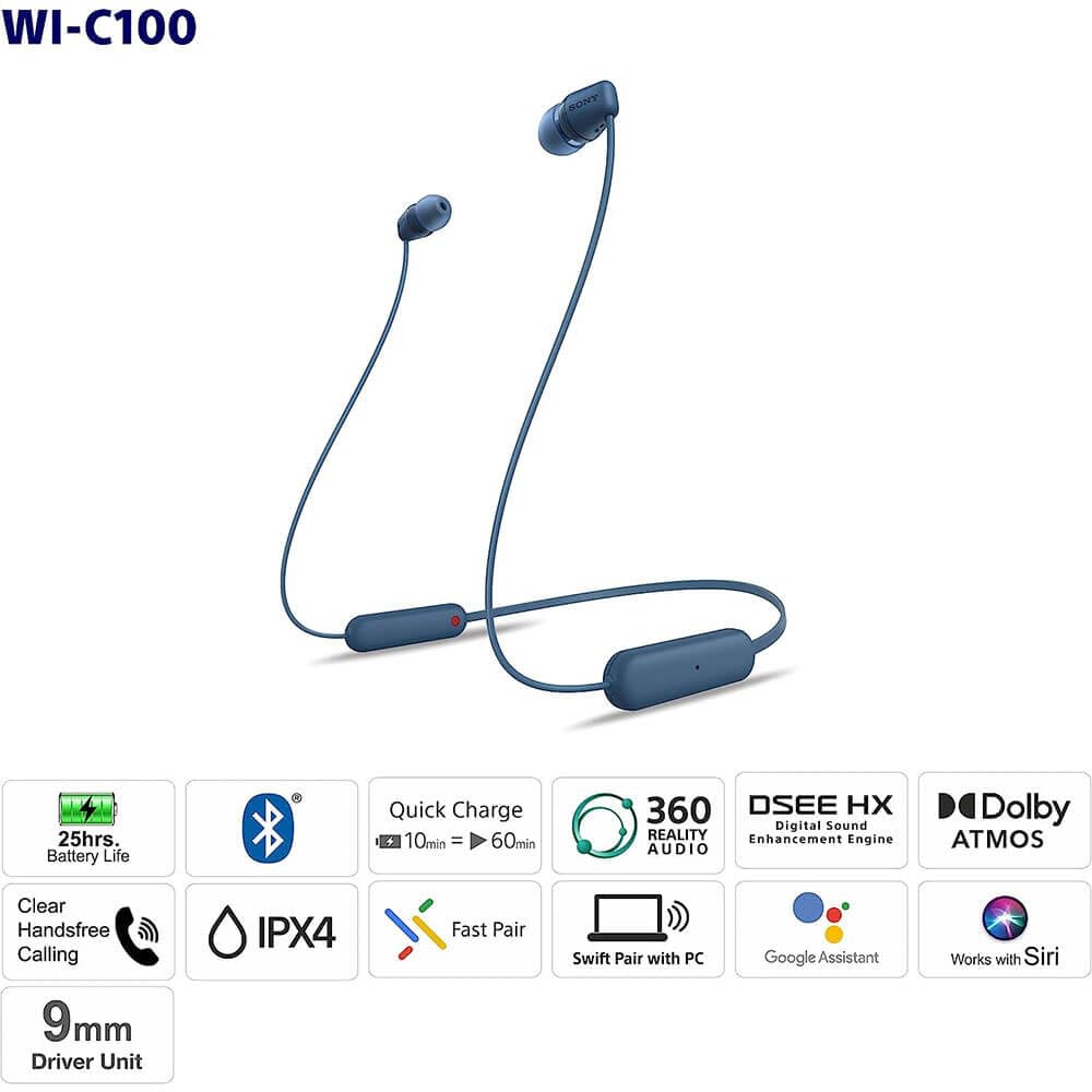 Sony WI-C100 Wireless in-Ear Bluetooth Headphones with Built-in Microphone, White 🍁 All In One Marketplace Canada