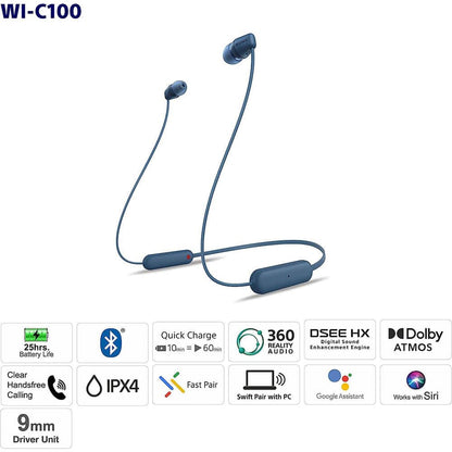 Sony WI-C100 Wireless in-Ear Bluetooth Headphones with Built-in Microphone, White 🍁 All In One Marketplace Canada