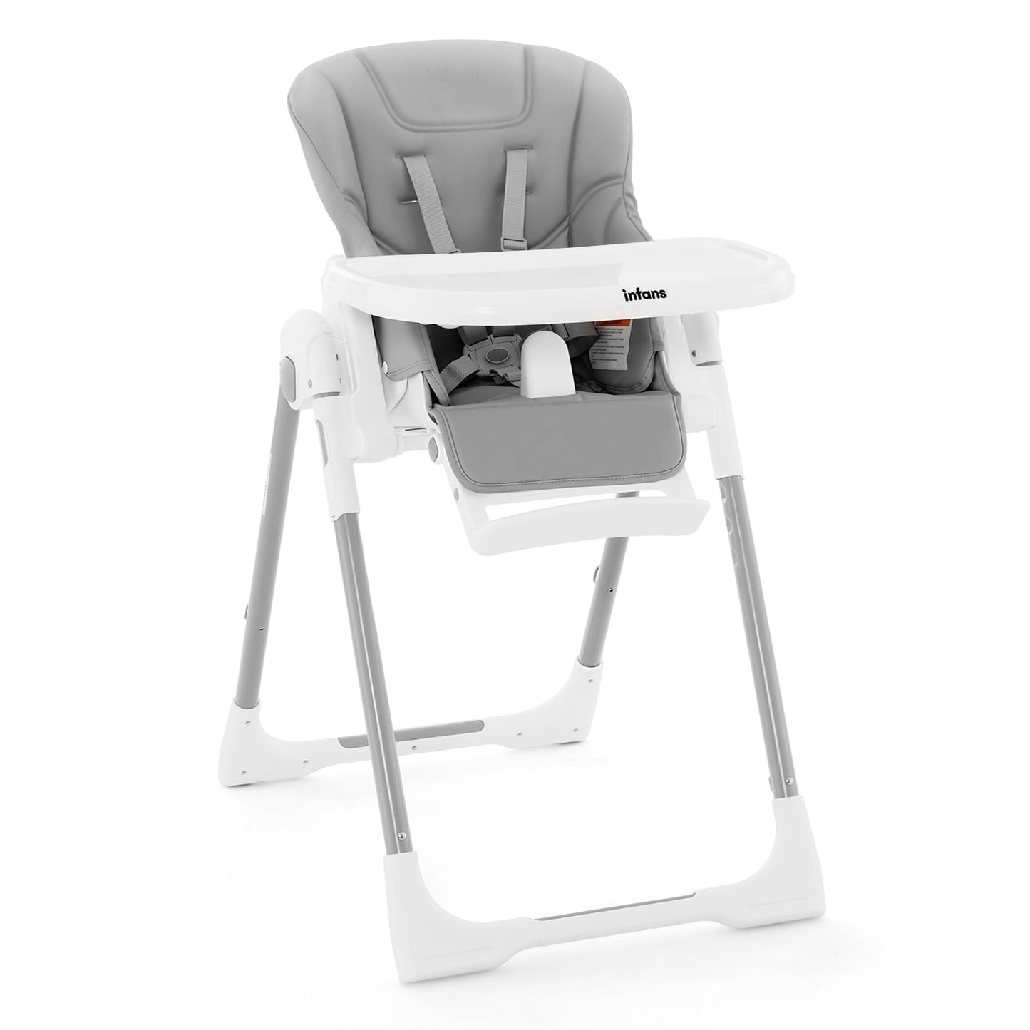 INFANS High Chair for Babies & Toddlers, Foldable Highchair with Multiple Adjustable Backrest, Footrest and Seat Height, Removable Tray, Detachable PU Leather Cushion, Built-in Rear Wheels (Grey) 🍁 All In One Marketplace Canada