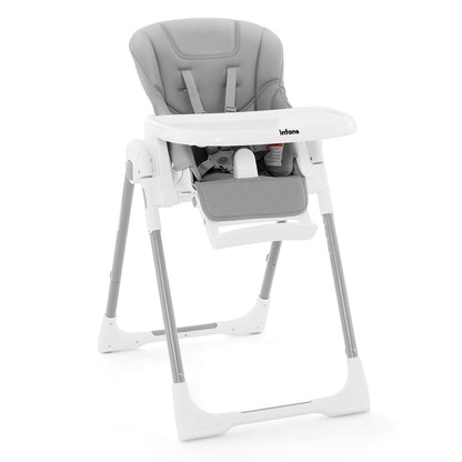 INFANS High Chair for Babies & Toddlers, Foldable Highchair with Multiple Adjustable Backrest, Footrest and Seat Height, Removable Tray, Detachable PU Leather Cushion, Built-in Rear Wheels (Grey) 🍁 All In One Marketplace Canada
