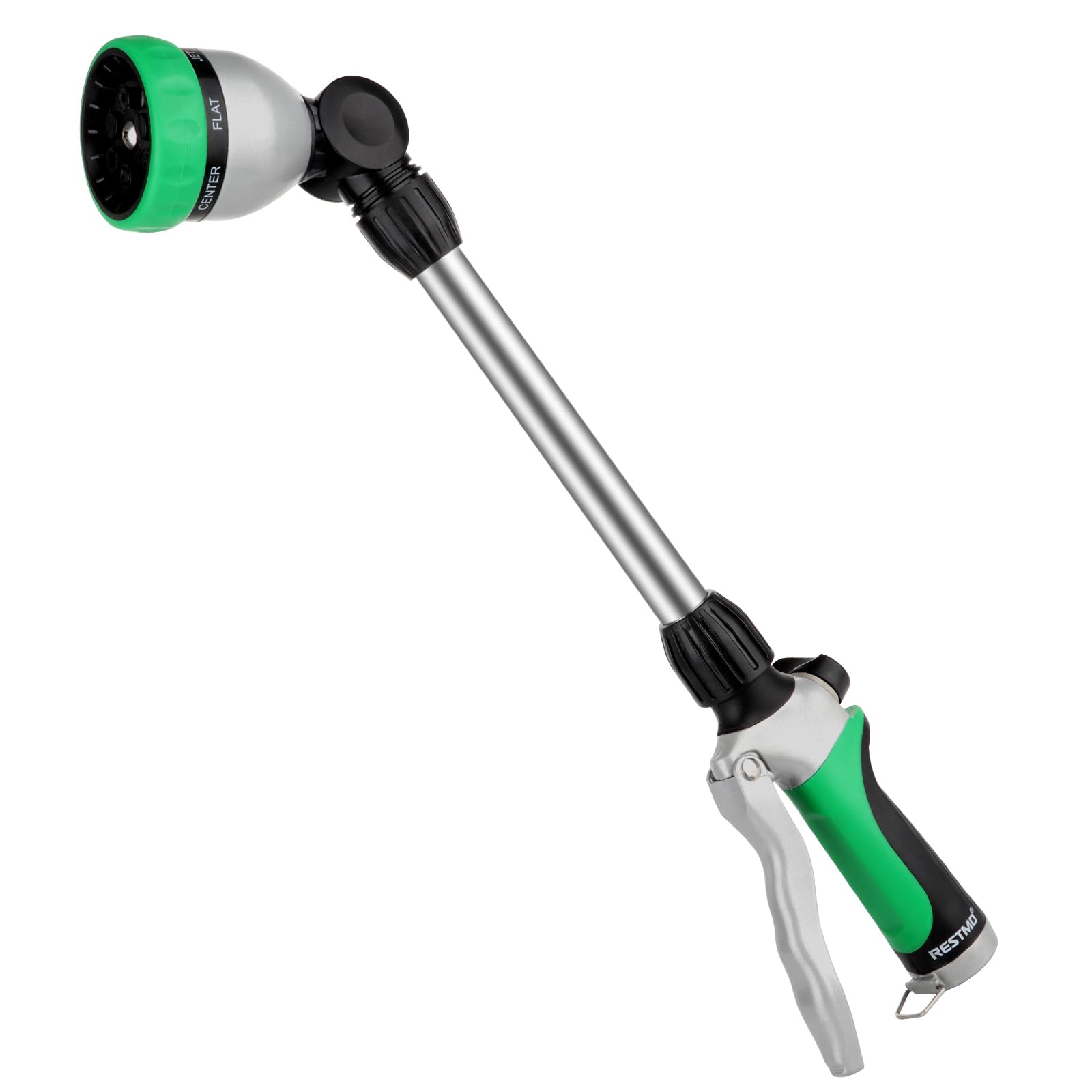 RESTMO Metal Watering Wand, Heavy Duty Garden Hose Wand with 180° Swivel Ratcheting Head, 16-Inch Hose Nozzle Sprayer with 7 Spray Patterns and Flow Control, Ideal to Water Hanging Baskets and Shrubs - Available at All In One Marketplace Canada