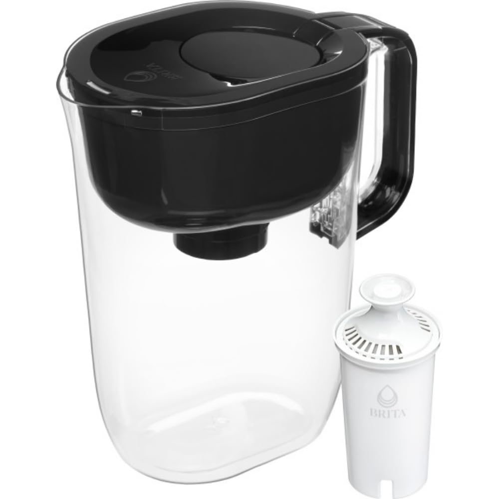Brita 10 Cup Filter Pitcher with Smart Light Indicator, Reduces Chlorine taste and odour from Tap Water, Filters 151 Litres, Huron, Black
