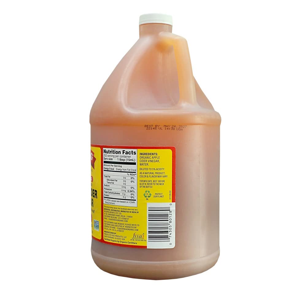 Bragg Organic Raw Apple Cider Vinegar, 128 ounces, 3.78 l (Pack of 1) Bragg