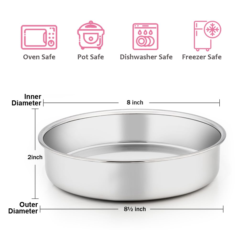 8 Inch Cake Pan Set of 3, E-far Stainless Steel Round Layer Cake Baking Pans, Non-Toxic & Healthy, Mirror Finish & Dishwasher Safe 🍁 All In One Marketplace Canada