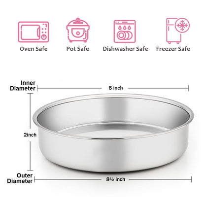 8 Inch Cake Pan Set of 3, E-far Stainless Steel Round Layer Cake Baking Pans, Non-Toxic & Healthy, Mirror Finish & Dishwasher Safe 🍁 All In One Marketplace Canada