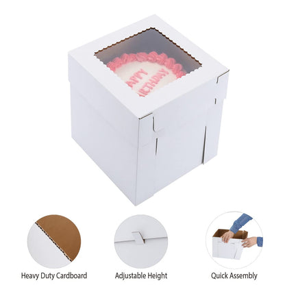 Huoshange Tall Cake Boxes for Tier Cakes,10x10x12 Inch [3 Pack ] Sturdy Tall Cake Box with Window,White Wedding Cake Boxes,Layer Cake Carrier,Disposable Cake Containers 🍁 All In One Marketplace Canada