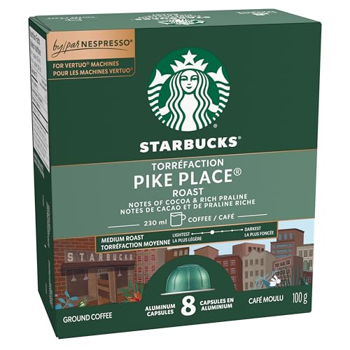 Starbucks Pike Place Roast Medium Roast Coffee Capsules for Nespresso Vertuo – 32 Pods (4 Boxes of 8)