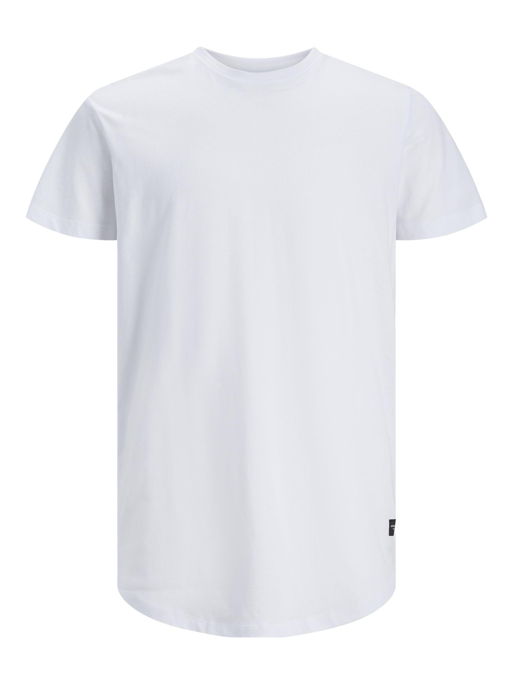 JACK & JONES Men's Long Line Fit T-Shirt JJENOA TEE SS Crew Neck NOOS White Medium JACK & JONES