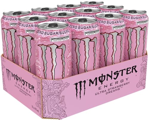 Monster Energy Ultra Strawberry Dreams, 473 mL Cans (12 Pack) – Zero Sugar Energy Drink