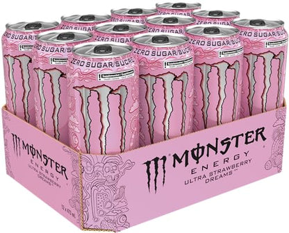 Monster Energy Ultra Strawberry Dreams, 473 mL Cans (12 Pack) – Zero Sugar Energy Drink
