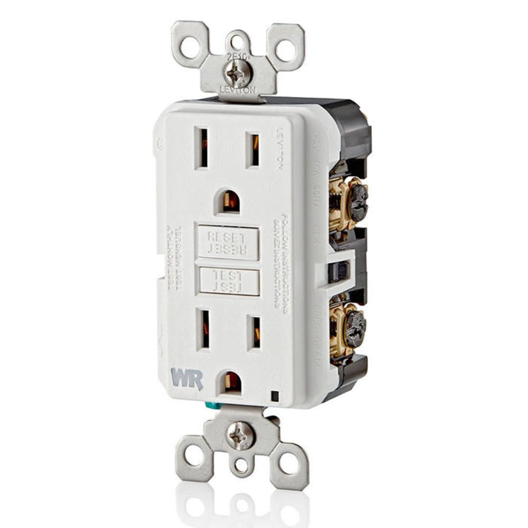 Leviton 15 Amp 125 Volt Weather-Resistant GFCI Receptacle, Self Test, with LED Indicator Light, GFWR1-W, White