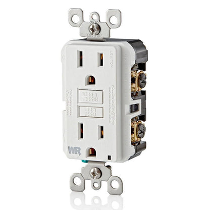 Leviton 15 Amp 125 Volt Weather-Resistant GFCI Receptacle, Self Test, with LED Indicator Light, GFWR1-W, White
