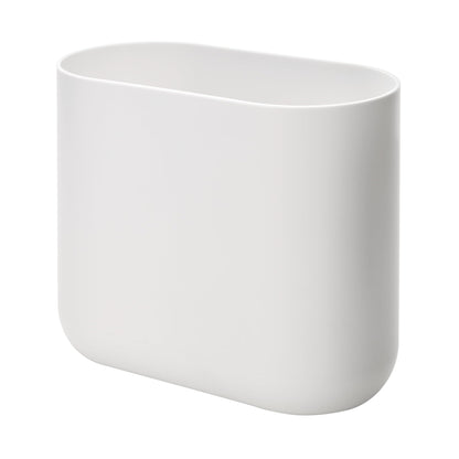 iDesign Cade Oval Slim Trash Can, Compact Waste Basket Garbage Can for Bathroom, Bedroom, Home Office, Dorm, College - Matte White/Gray