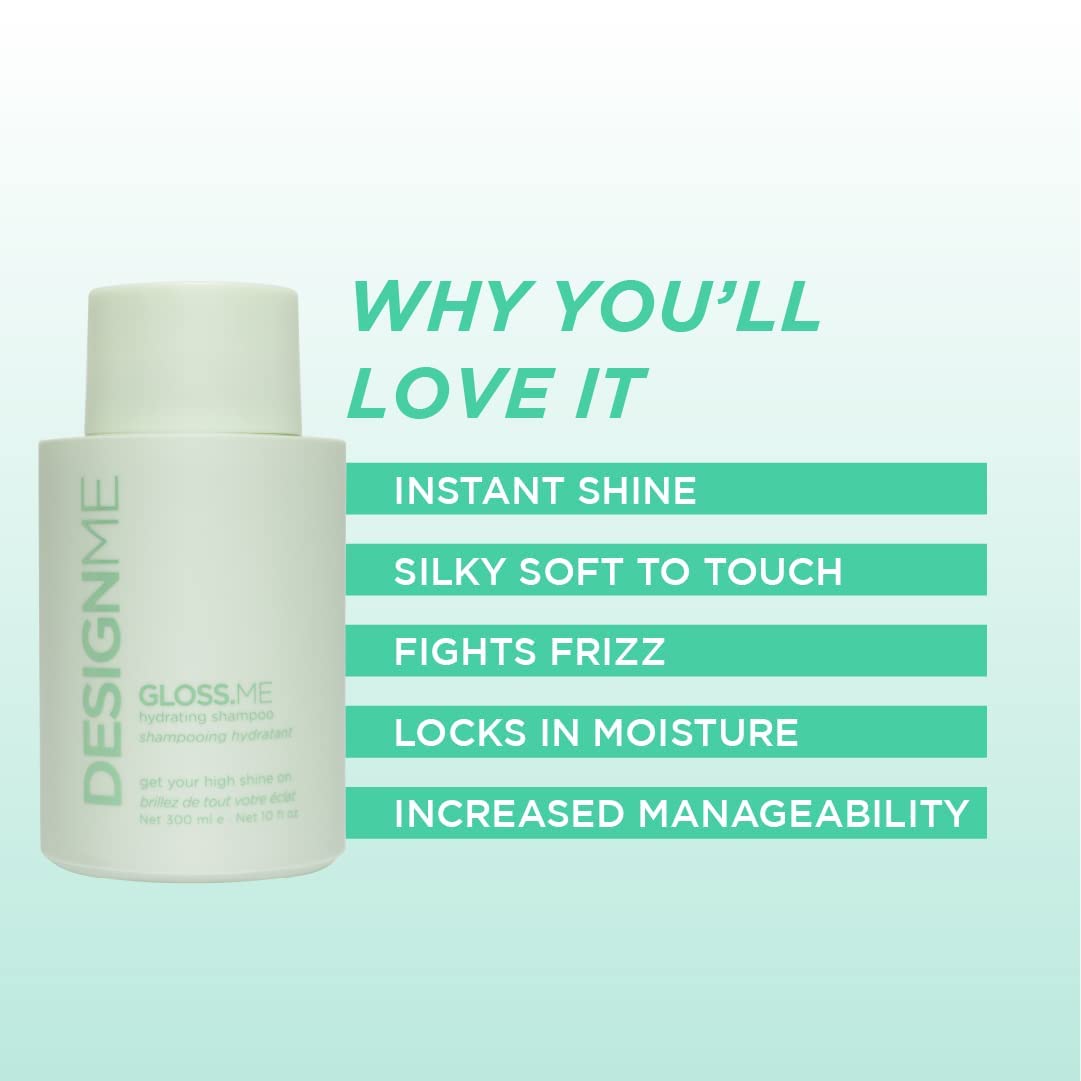 Design.Me GLOSS.ME Hydrating Shampoo | Hemp & Argan Oil Shampoo Adds Softness & Shine | Straight, Wavy, or Curly Hair Shampoo | Sulfate-Free & Color-Safe Moisturizing Shampoo for Dry Hair, 10 Fl Oz - Available at All In One Marketplace Canada