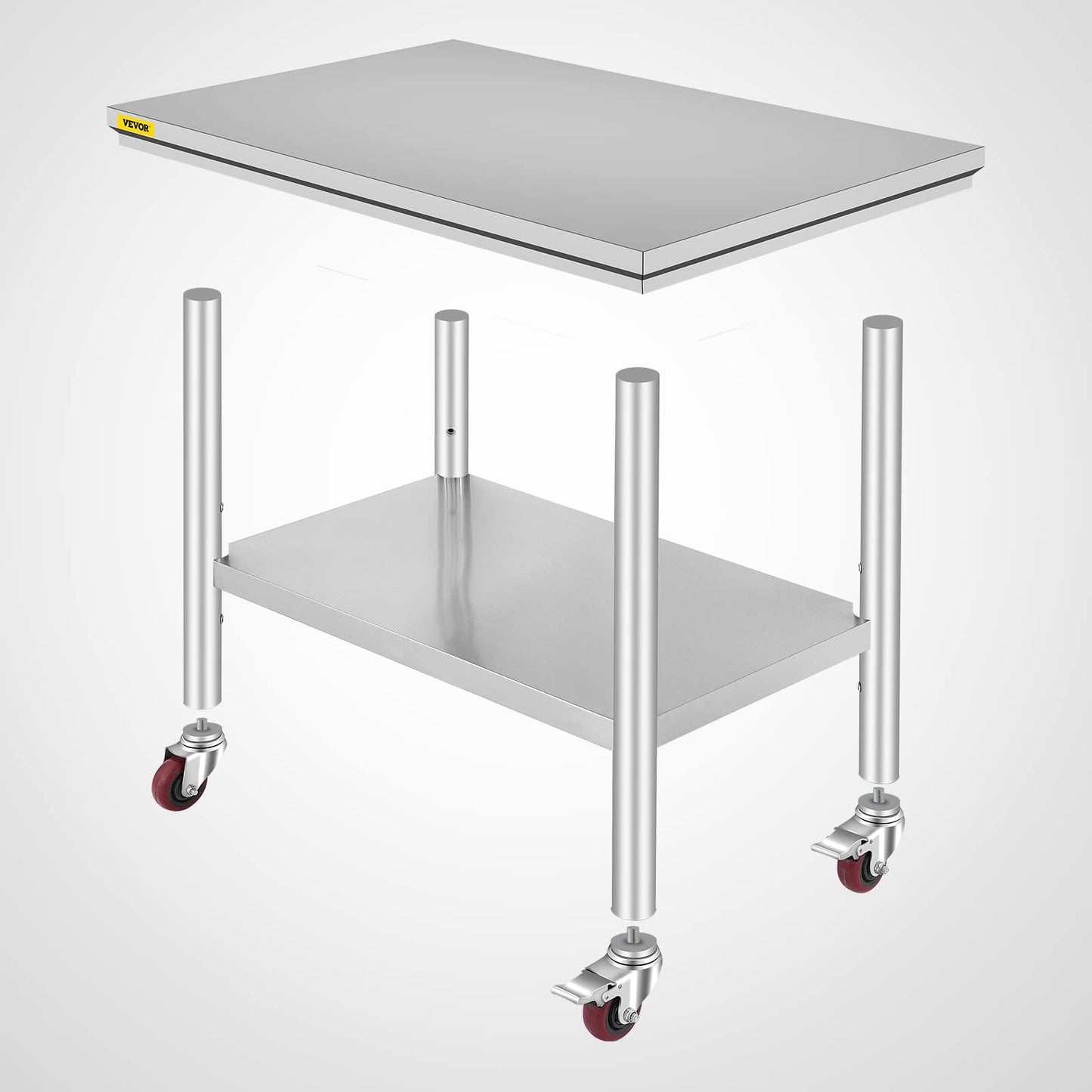 VEVOR 36x24x33.5 inch Stainless Steel Work Table with Wheels Prep Table with casters Heavy Duty Work Table for Commercial Kitchen Restaurant Business Garage 350 lb Capacity VEVOR