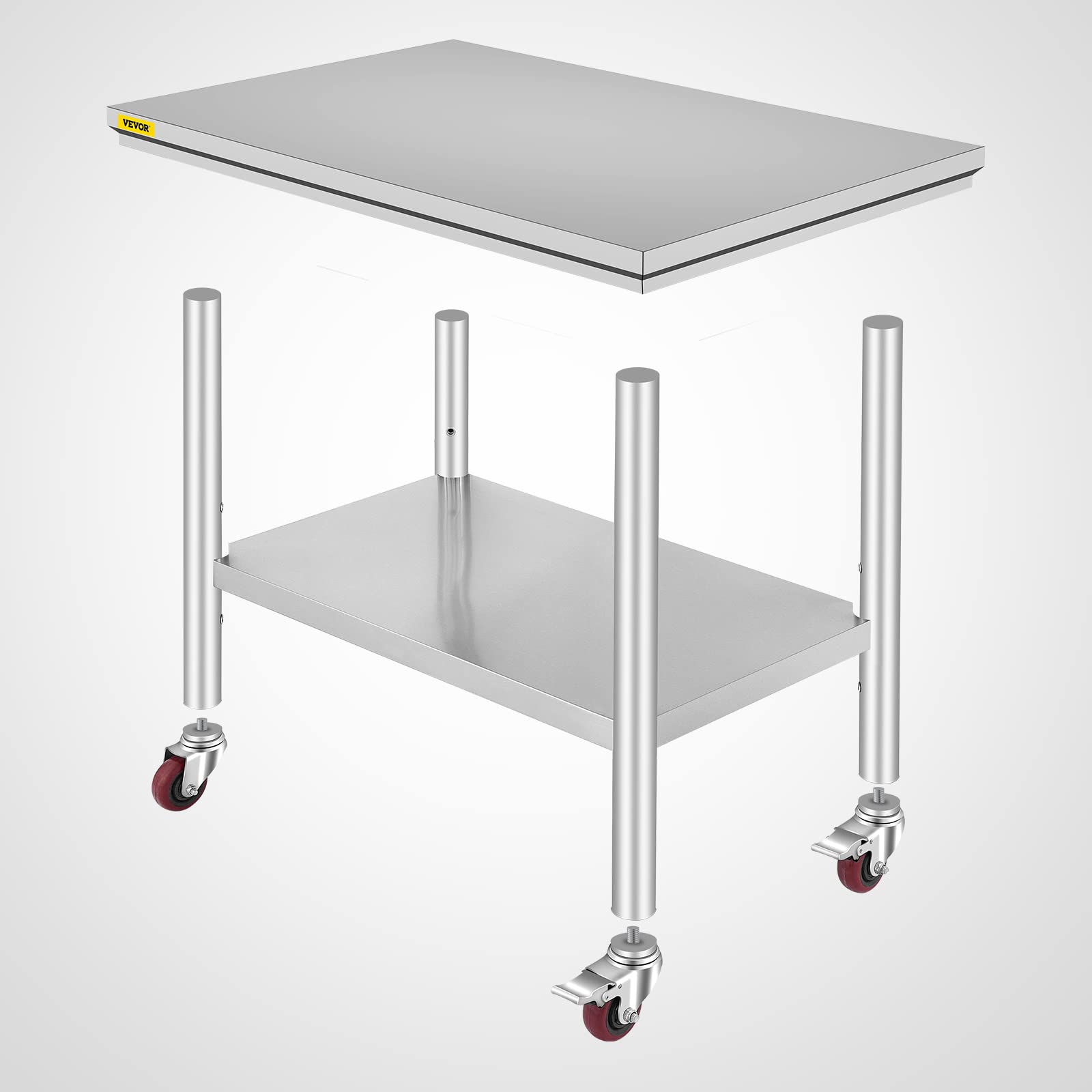 VEVOR 36x24x33.5 inch Stainless Steel Work Table with Wheels Prep Table with casters Heavy Duty Work Table for Commercial Kitchen Restaurant Business Garage 350 lb Capacity VEVOR