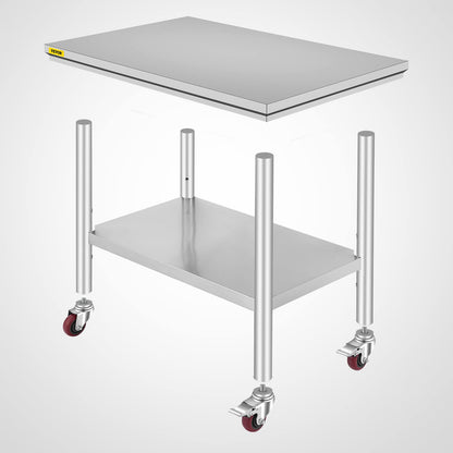 VEVOR 36x24x33.5 inch Stainless Steel Work Table with Wheels Prep Table with casters Heavy Duty Work Table for Commercial Kitchen Restaurant Business Garage 350 lb Capacity VEVOR