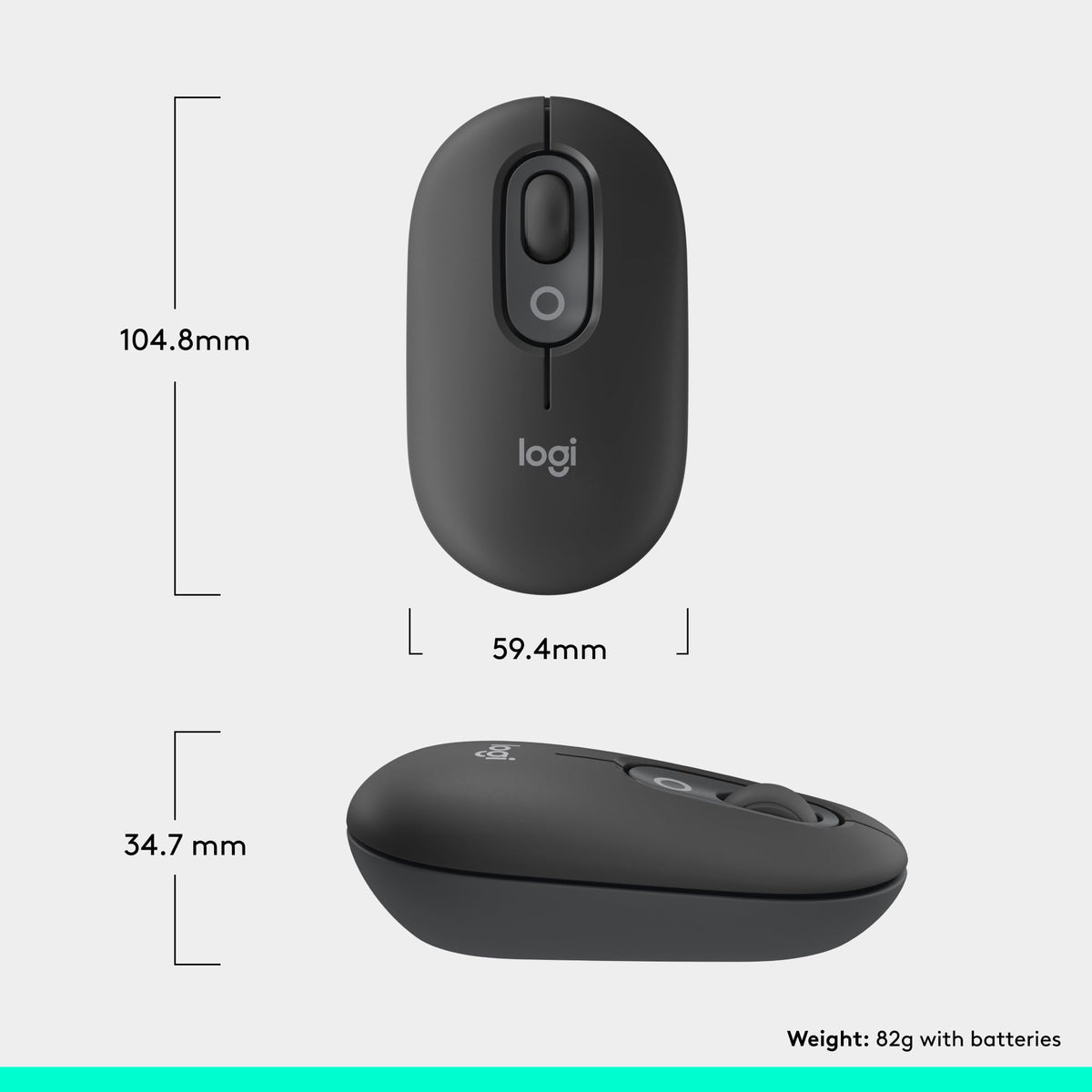 Logitech POP Mouse, Compact and Portable Wireless Bluetooth - Graphite