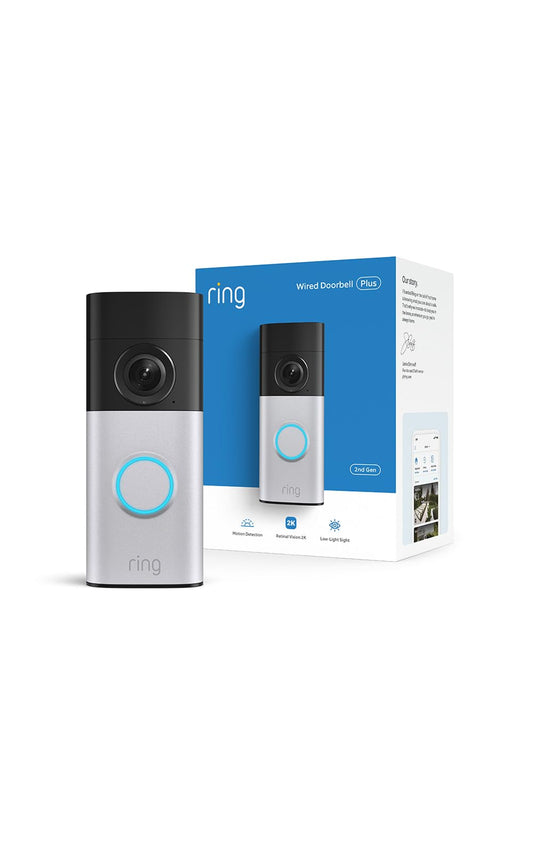 Ring Wired Doorbell Plus (Newest Model) — Retinal 2K with wide-angle video, 4x Enhanced Zoom, and Low-Light Sight, Nickel Silver