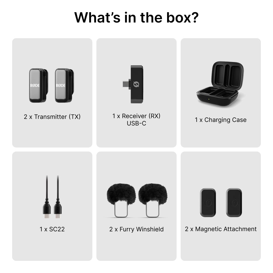 RØDE Wireless Micro - Compact Wireless Microphone, Two Mics with Charge Case for Smartphone Content Creation - USB-C, Black