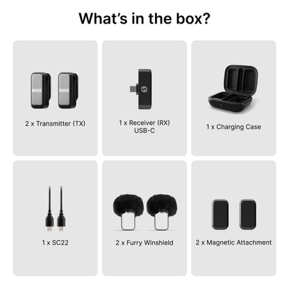 RØDE Wireless Micro - Compact Wireless Microphone, Two Mics with Charge Case for Smartphone Content Creation - USB-C, Black
